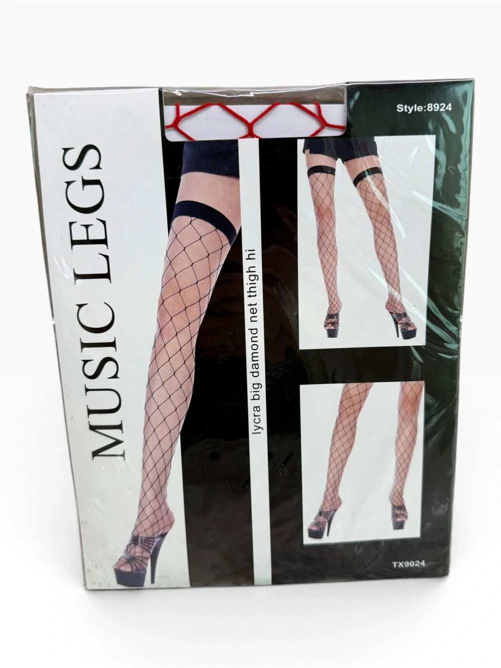 Music Legs Big Diamond Net Thigh Hi Stockings Red 8924 OS Fits 5’-5’10”